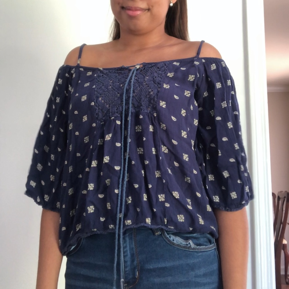 Navy Blue Off the Shoulder Blouse